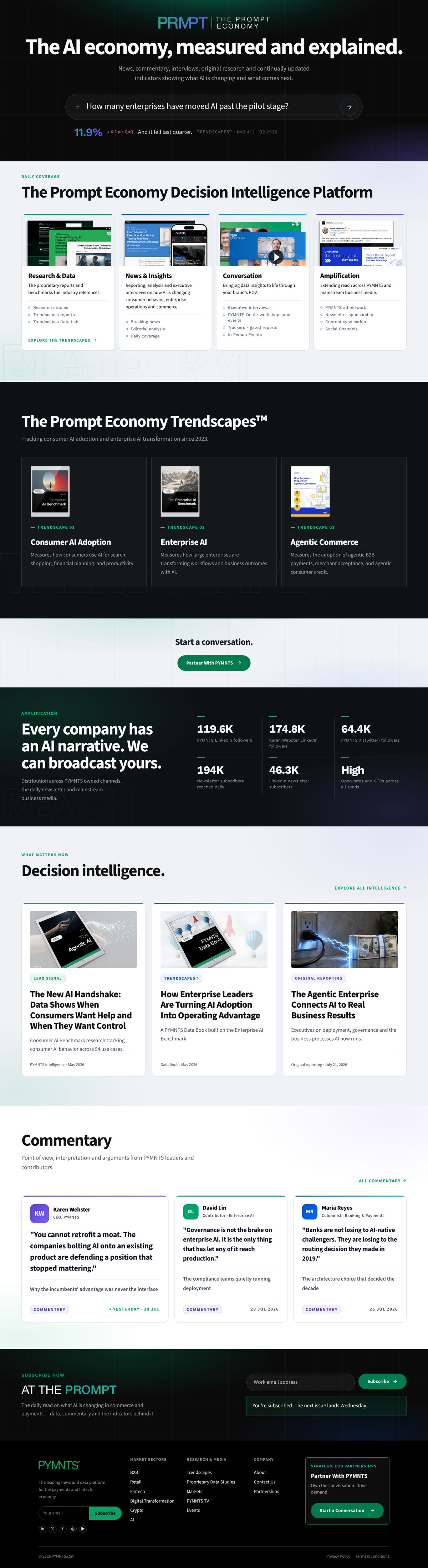 The Prompt Economy homepage design, full page
